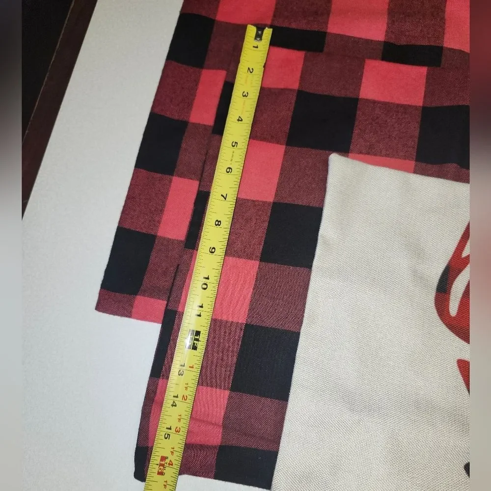 Set Of 3 Red & Black Buffalo Check Pillow Covers, 2 Plain & 1 Reindeer Design